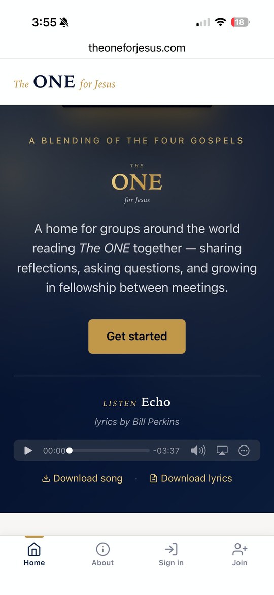 The ONE for Jesus landing page (mobile view)