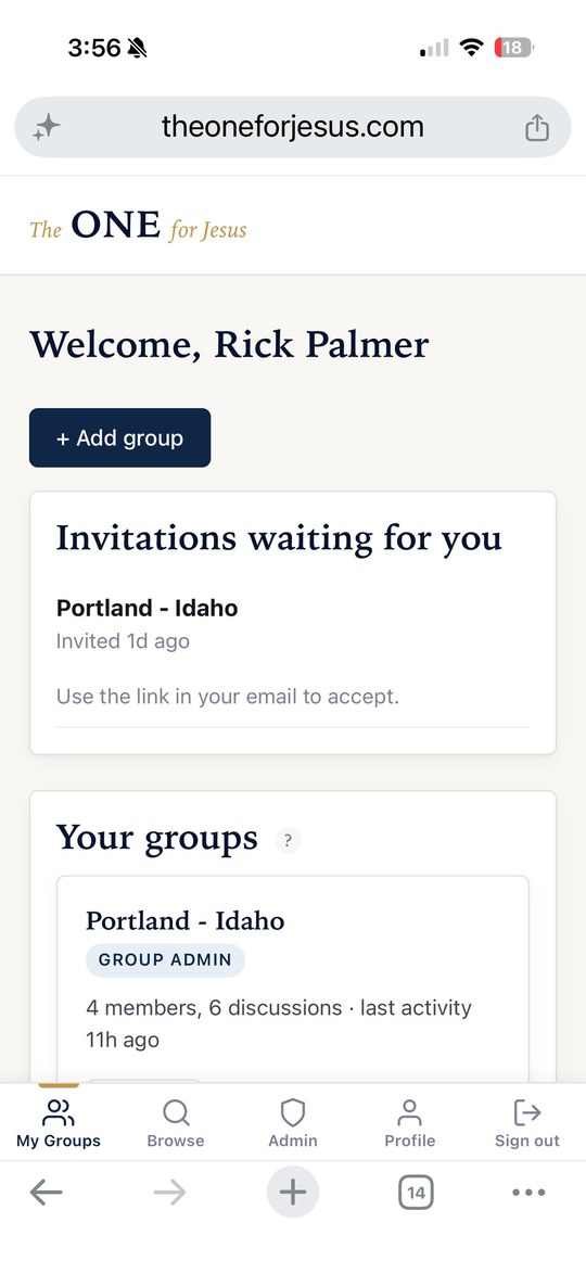 My Groups dashboard (mobile view)