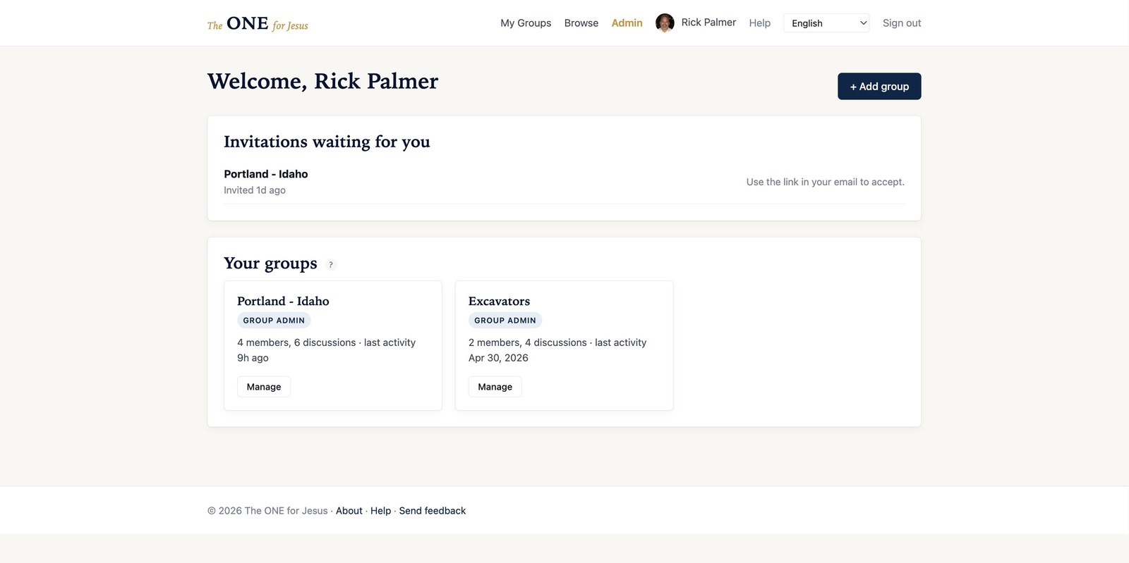 My Groups dashboard