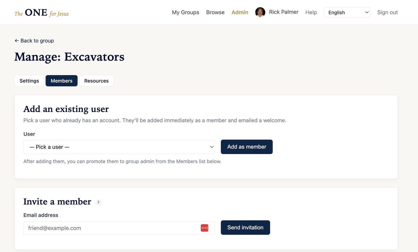 Manage members screen